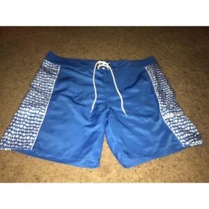 Eddie Bauer Men's XL XLARGE Swim Trunks Board Shorts Pocket Blue And white